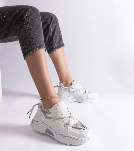 Białe sneakersy damskie z brokatem